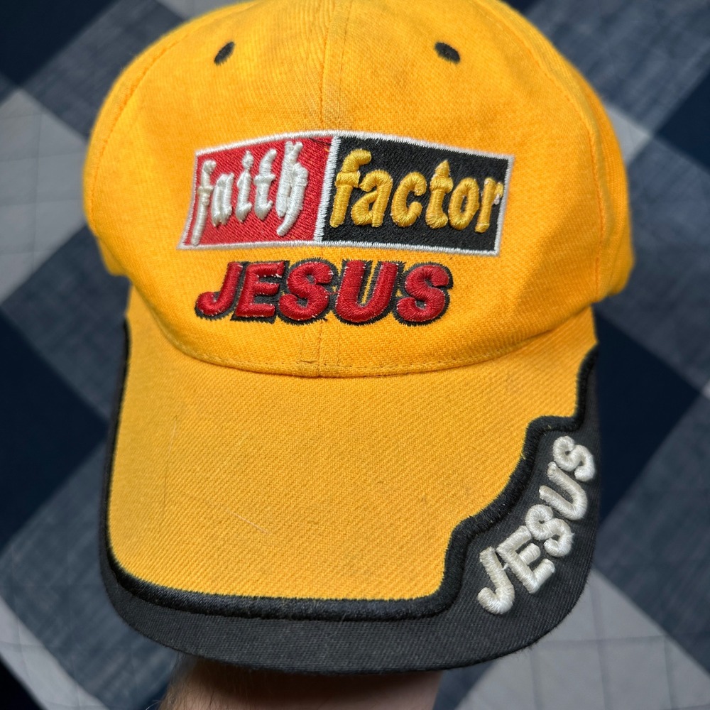 Vintage Santo Cap Faith Factor Jesus Christ Hat Yellow Wool Blend Adjustable - Picture 2 of 6